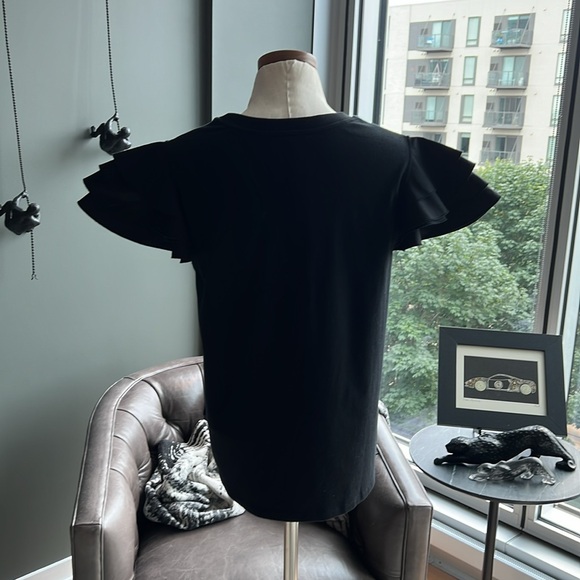 Jason Wu Tiered Flutter Sleeve Tee in Black Size Small - Picture 6 of 10